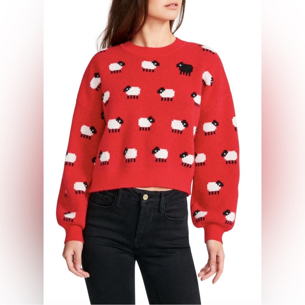 BB Dakota Red and Black Crew Neck Sweater